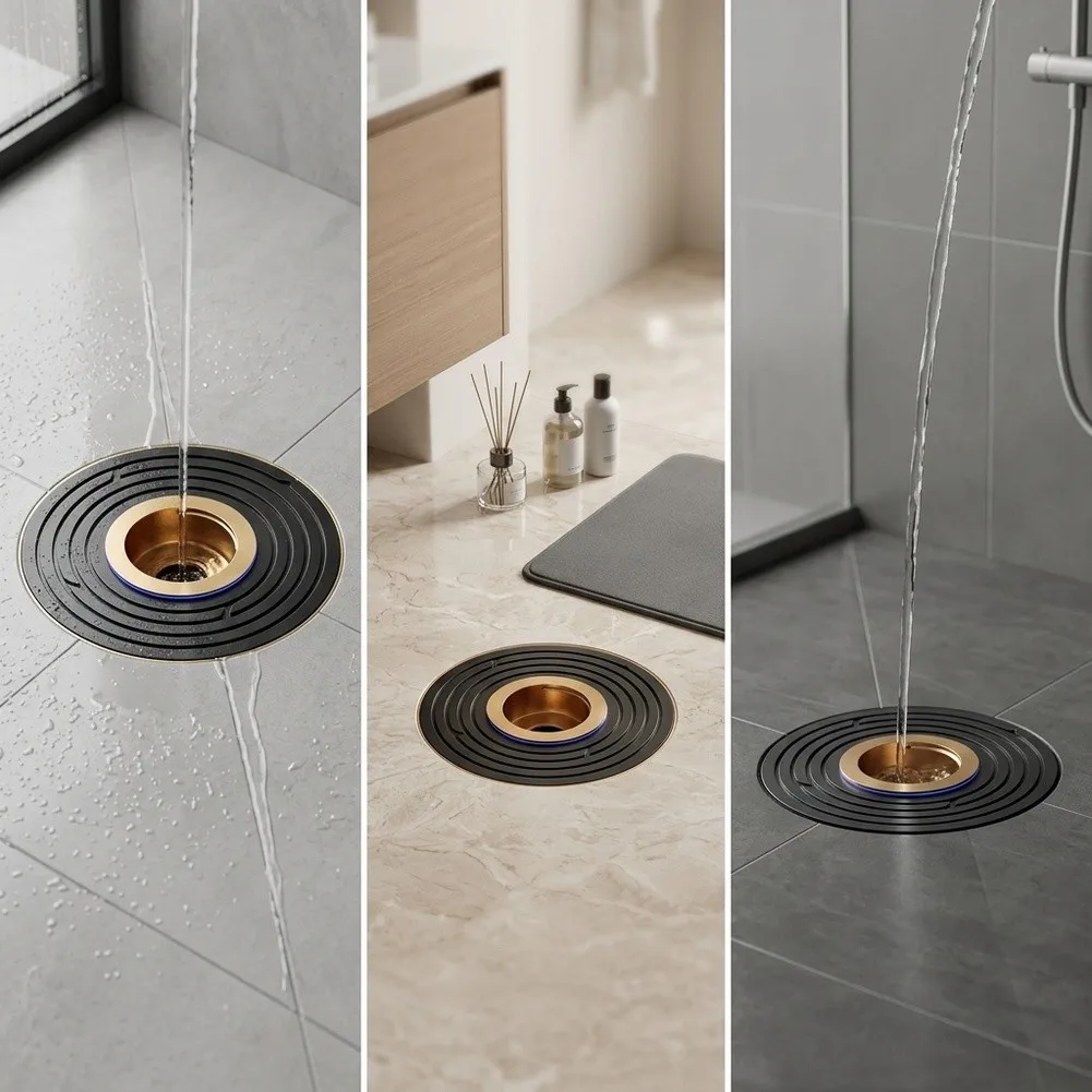 Swing-Valve Based Floor Drain Core with Black Drain Cover and Brass Inner Component for Drain Pipe Compatibility 34-100mm