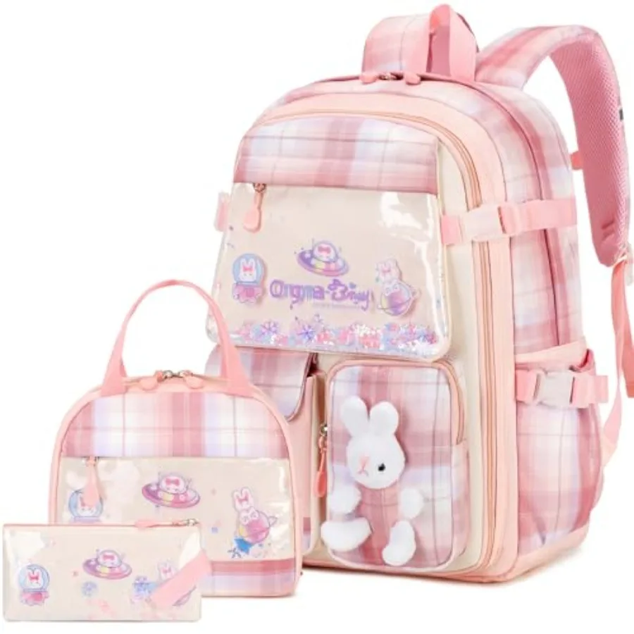 

Girls Backpack Set 3PCS Backpack for Girls Kawaii Bunny School Backpacks for Girl Kindergarten Elementary Preschool Middle Scho
