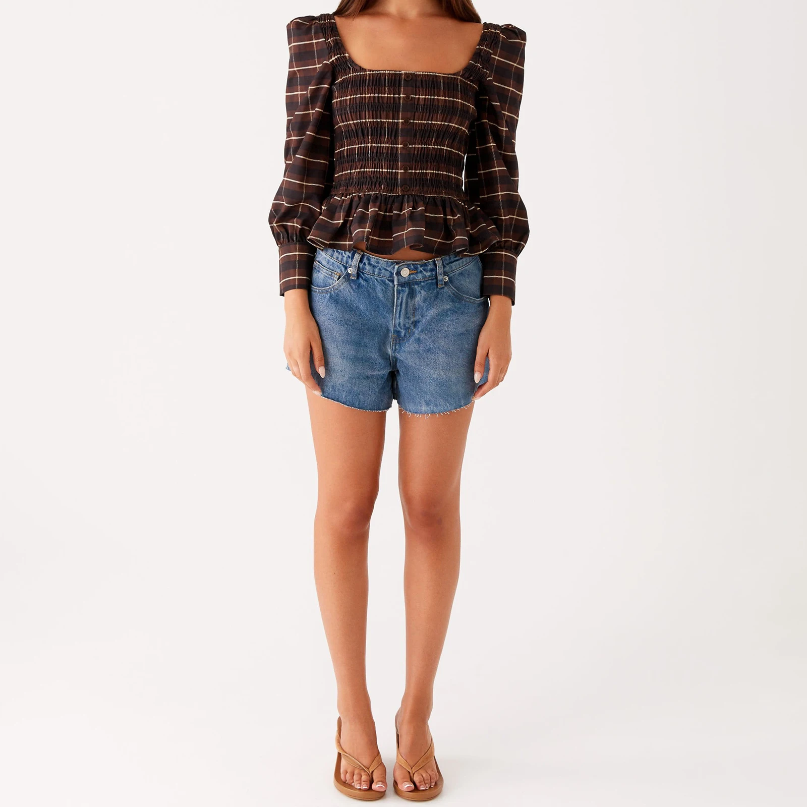 

Новые модные женские топы с баской, модные рубашки в клетку с квадратным вырезом и длинными рукавами, горячая распродажа, S, M, L