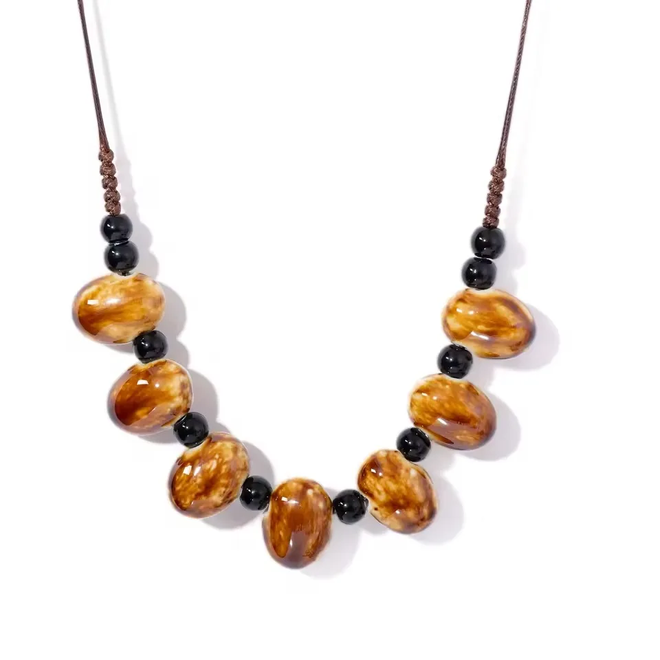 Cobblestone Shape Ceramic bohemia bead necklace Pendant vintage necklaces Classic style Jewelry #GY515
