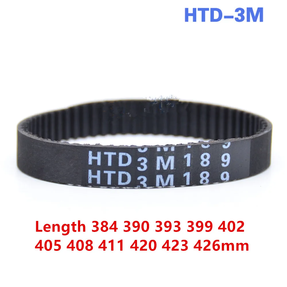 Width 10 15mm HTD3M Synchronous BeltHTD-3M Rubber Closed Loop Timing Belt  Length 384 390 393 399 402 405 408 411 420 423 426mm