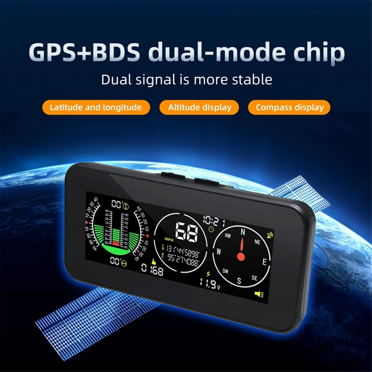 T85C รถ HUD Up จอแสดงผล Inclinometer เข็มทิศ Speedometer GPS Overspeed ALARM ความเร็วดิจิตอล Slope เมตรอะไหล่รถยนต์