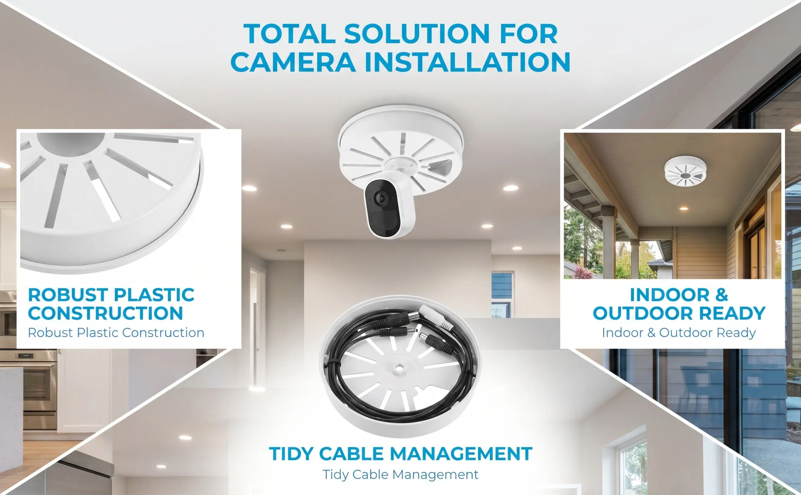 Junction Box for Security Camera Wire Concealment Compact Ceiling Mount Easy Installation Cord Protector Cable Cover for Dome