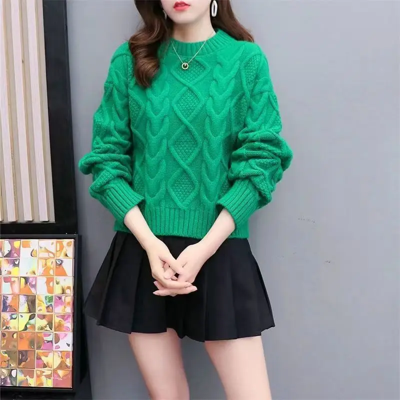 2023 New Women's Clothing Crew Neck Long Sleeve Autumn Winter Loose Casual Young Style All-match Solid Color Sweaters Jumpers