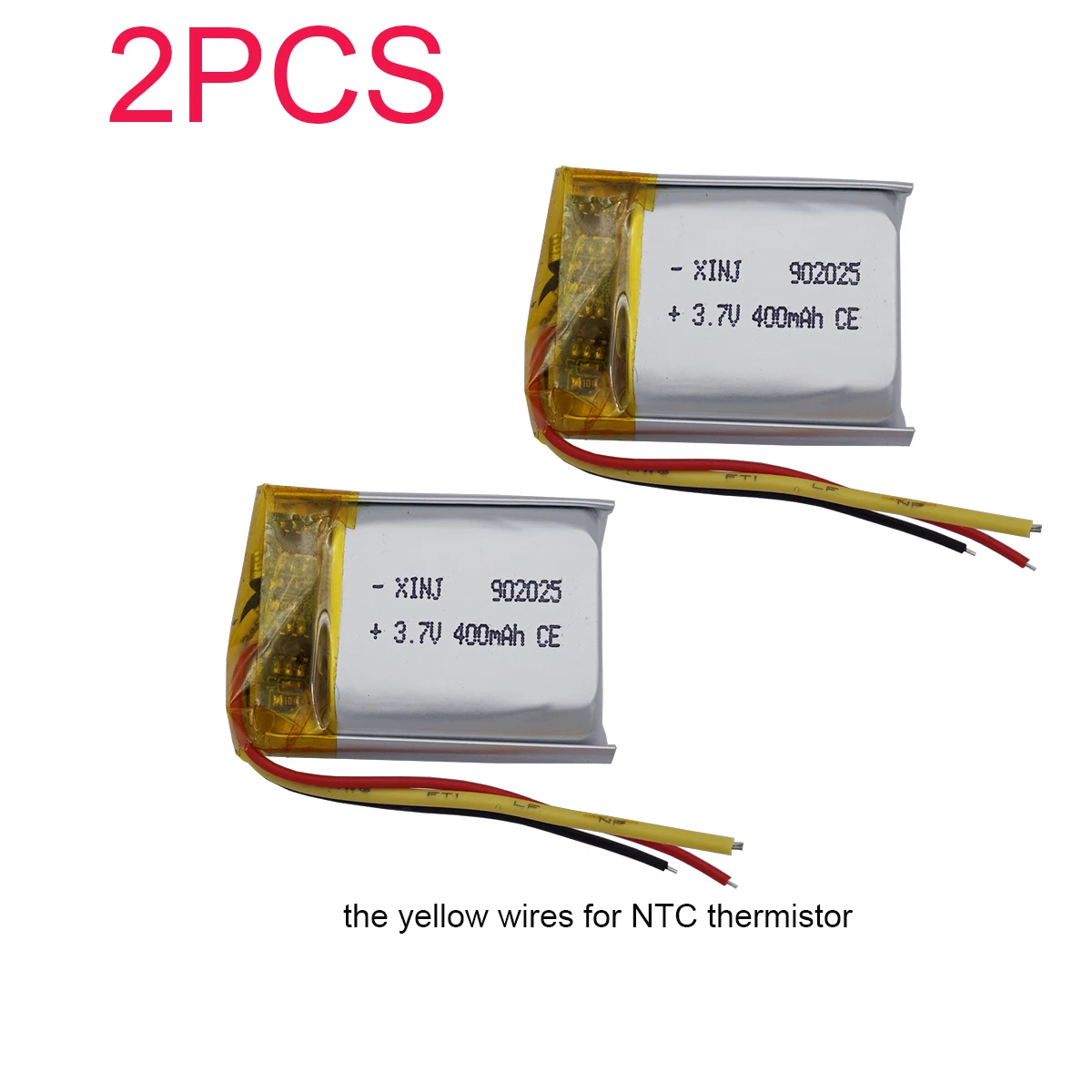 2pcs 3.7V 400mAh 1.48Wh Polymer Li Lithium Battery 902025 Thermistor 3 Wire For GPS MP3 Car Camera LED Light Bluetooth Speaker