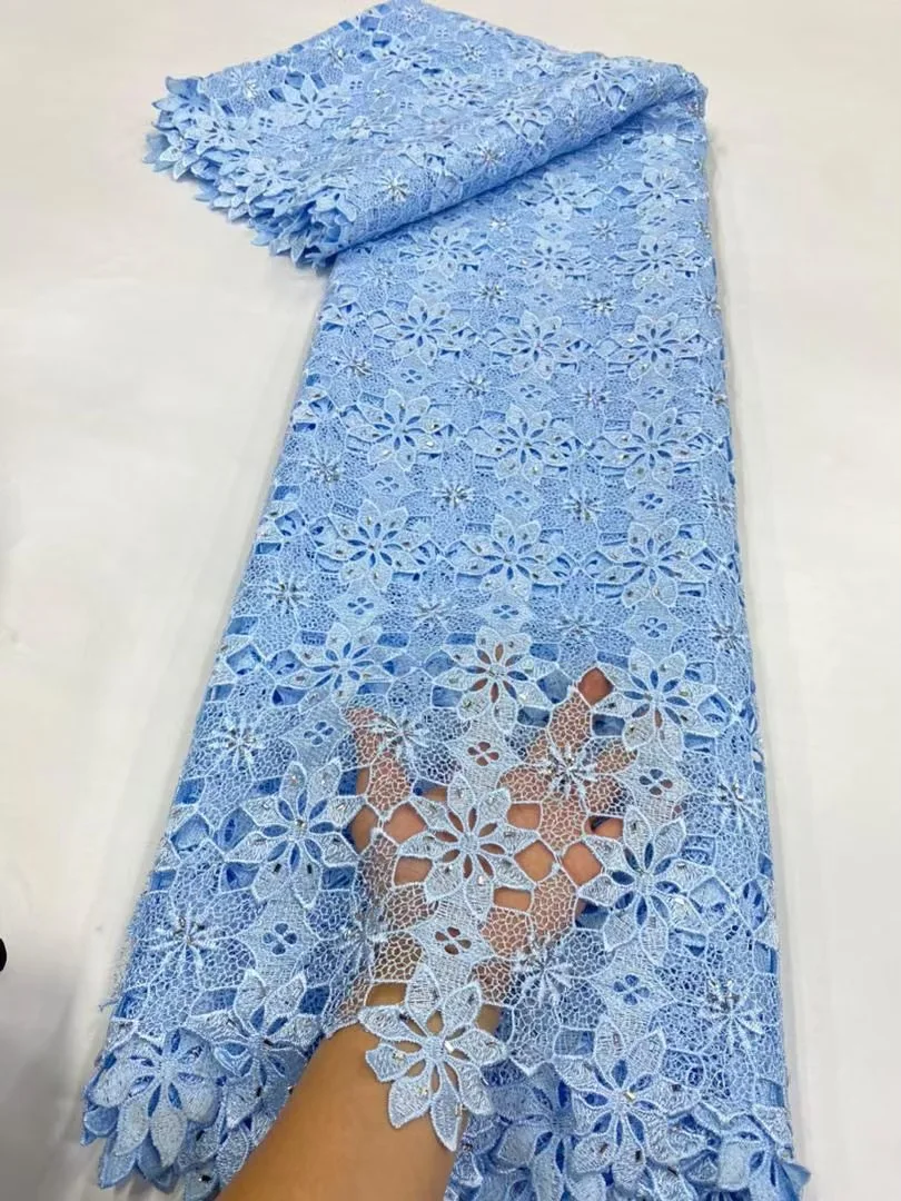 

2025 High Quality African Nigerian Water Soluble Lace Fabric New Cord Lace Fabric For Wedding Dress Party Stone Lace