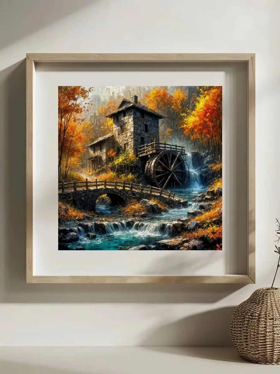 1 Stück 30x30 cm/11,8 Zoll Herbsttag Gestempeltes Kreuzstich-Set DIY-Kit 11/14/16CT DIY-Stickset DIY-Kreuzstich-Set – Detail 1