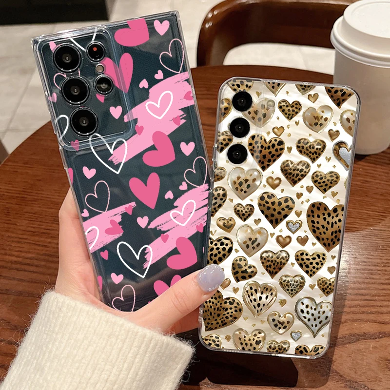 Soft TPU Case For Samsung Galaxy S26 S25 Ultra S23 S24 S25 FE A57 A17 A37 A16 A56 A55 A15 A35 A36 Love Heart Print Phone Cover