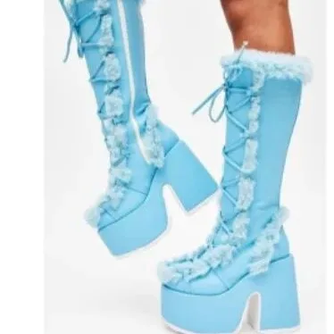 Gothic Dikke Hak Dameslaarzen Hoge Hak Dikke Zool Rollenspel Home Party Warme Laarzen Vrouwen Bruine Hoge Laarzen Cosplay Schoenen Nieuw