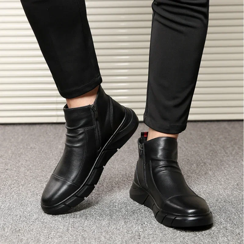 2024Men Chelsea Boots Slip-on Waterproof Ankle Boots Retro Black Men Fashion Boots Motorcycle Shoes Plus Size 48