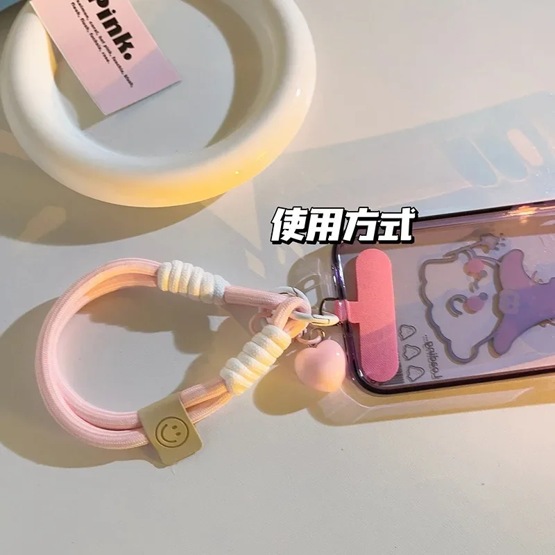 Tali Ponsel Warna-warni Tali Pergelangan Tangan Pendek 3D Cinta Hati Pesona Gantungan Kunci Kamera Rantai Lanyard Universal Casing Ponsel Lanyard