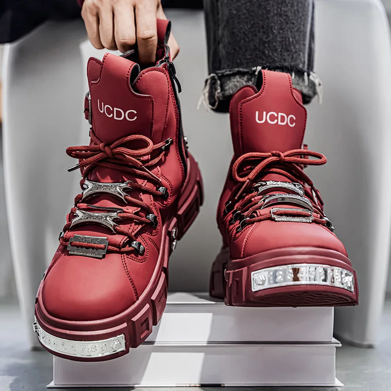 Modische Herren-High-Top-Stiefel, dicke, verschleißfeste Sohle, bequemes Innenfutter. Ideal für Outdoor-Abenteuer, Camping, Wandern. – Detail 16