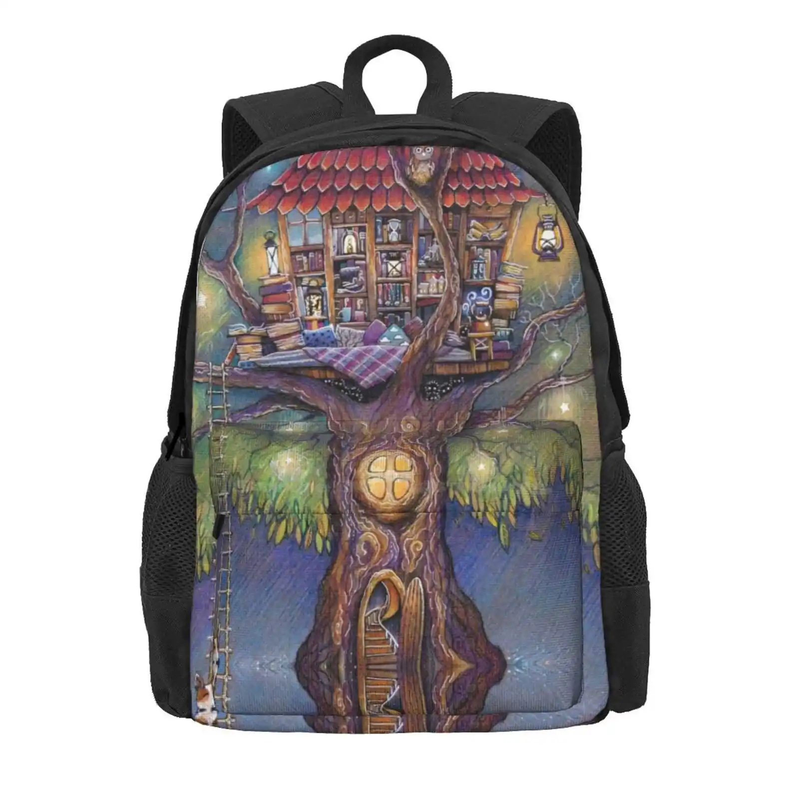 Tree House Hot Sale Schoolbag Backpack Fashion Bags Tree House Lanctern Light Stars Magic Tea Time Cosy Dog Summer Spring Green