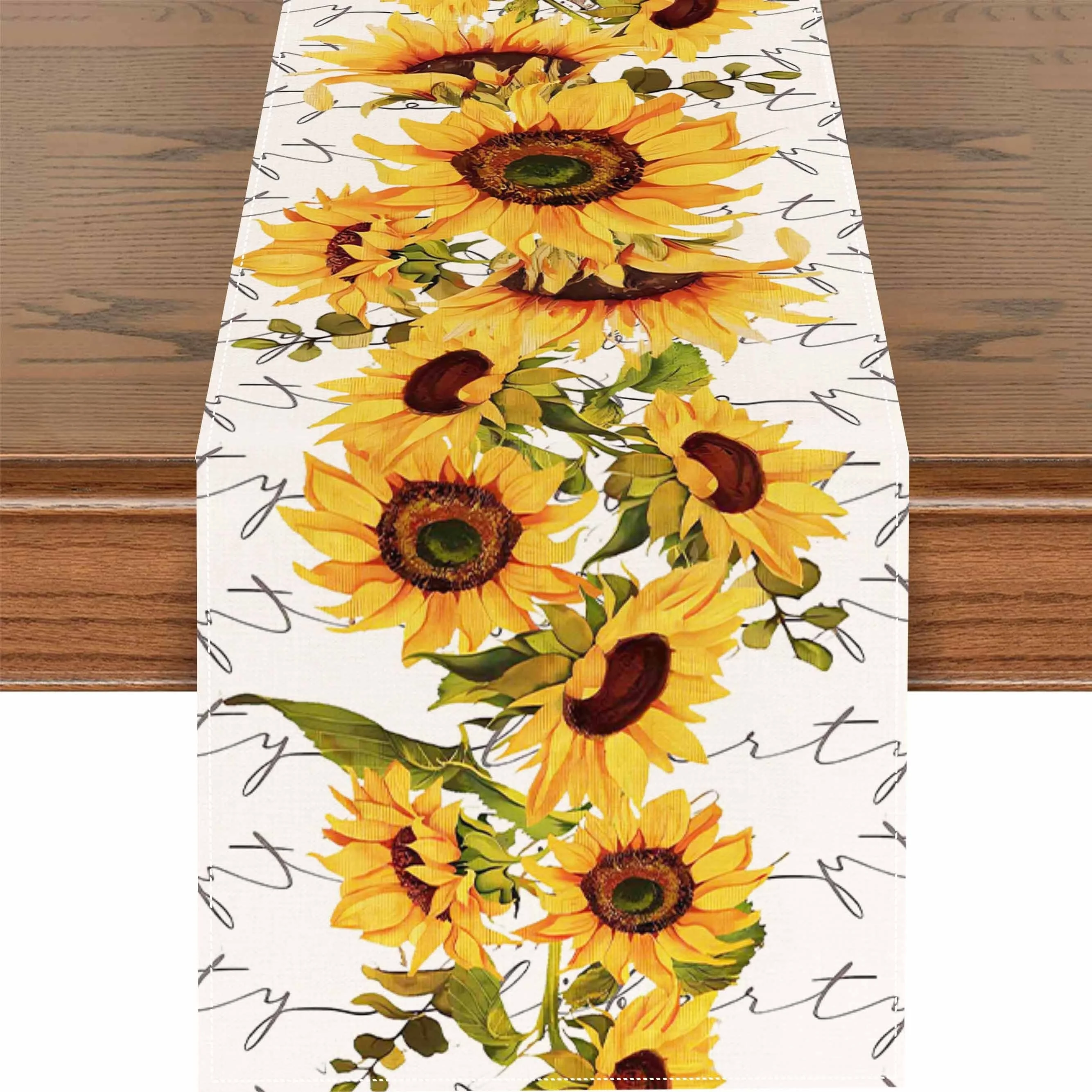 

Fall Sunflowers Table Runner - Rectangle Polyester Floral Home Kitchen Dining Decor - Vintage Farmhouse Indoor Outdoor Party