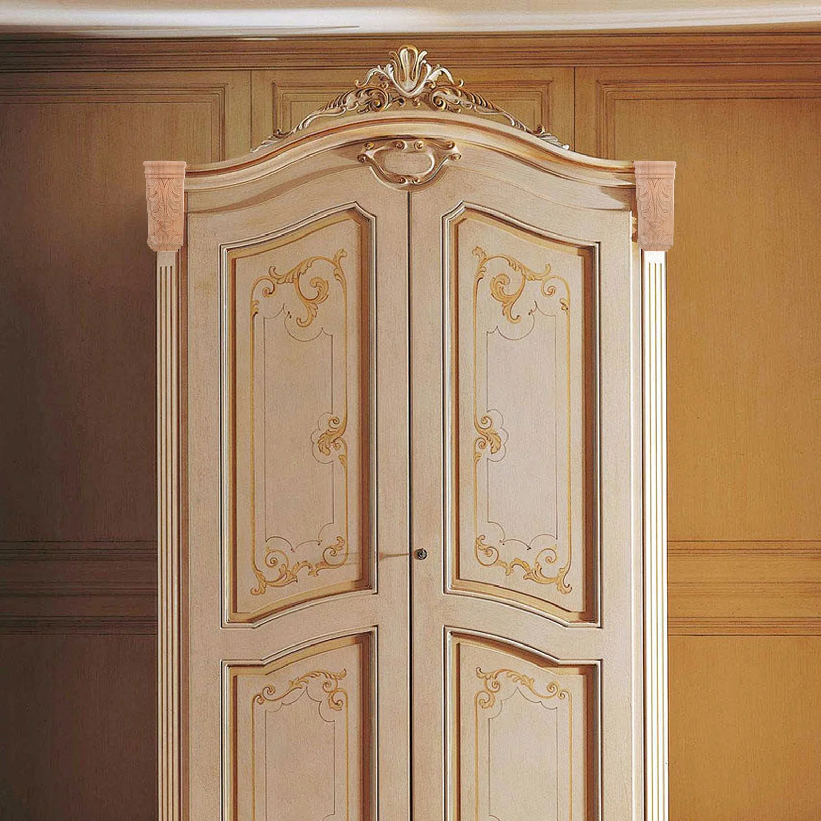 

2pcs Wooden Roman Column Pillars European Style Handcarved Corbels For Doorway Decor Wood Appliques Natural Corner Ornaments