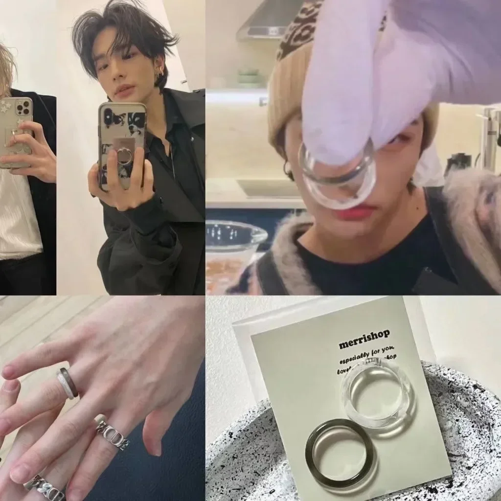 Kpop Idol Felix anillo acrílico de resina blanco y negro del mismo estilo para regalo