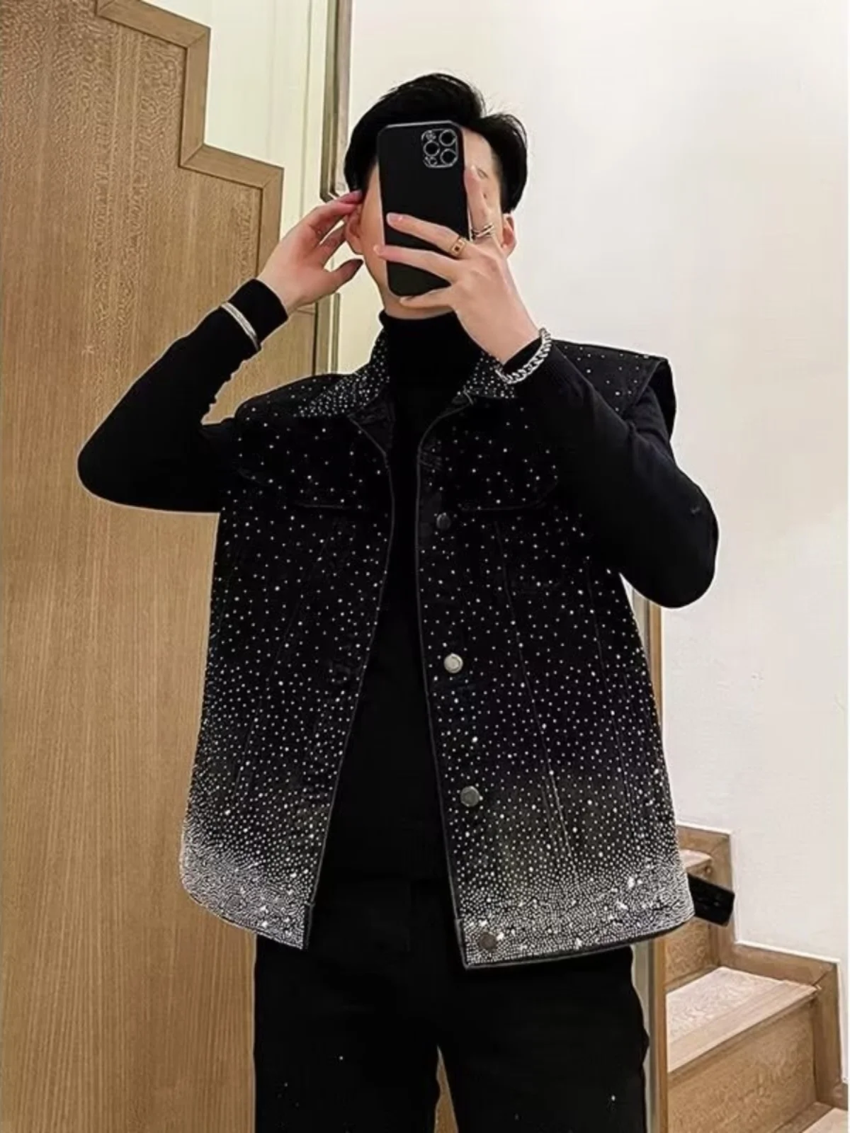 

Мужской джинсовый жилет Heavy Du с стразами, свободный крой, уличный стиль, модный молодежный повседневный жакет из джинсовой ткани