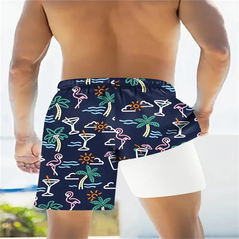 

Hawaii Vacation Swimming beach Shorts Men's fashion casual bottoms 3D digital fashion print double layer breathable quick drying