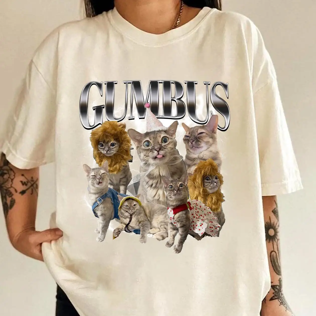 Śmieszna koszulka z kotem - GUMBUS Graphic Tee, prezent dla miłośników kotów, urocza koszulka ze zwierzętami, idealna dla zwierząt i na imprezy, humorystyczna odzież unisex