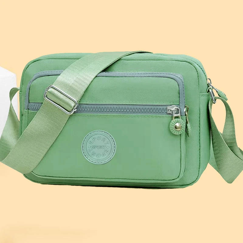 Damen Vintage Nylon Umhängetasche mit mehreren Taschen, Schulter-Messenger-Tasche, leichte Reisetasche mit verstellbarem Riemen, Mintgrün – Detail 1