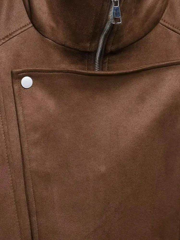 HH 2025 Autumn Women High Collar Long Sleeves Button Pockets Decoration Coats Woman Elegant Casual High Street Jacket