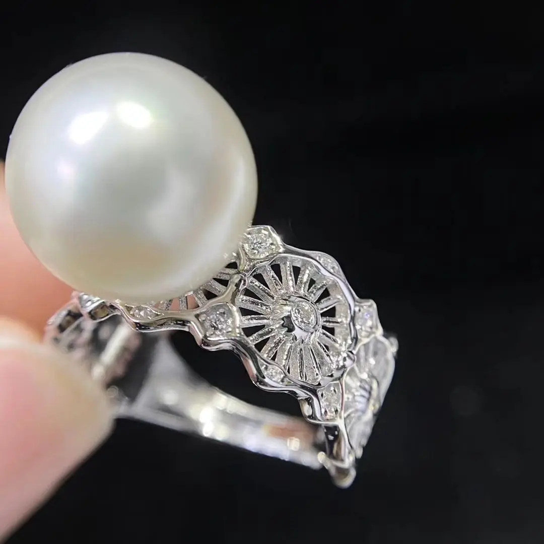 S925 Sterling Silver Adjustable Ring Mount Settings Findings Mountings Accessory Parts Fittings for 11-12mm Pearls 5pcs/lot