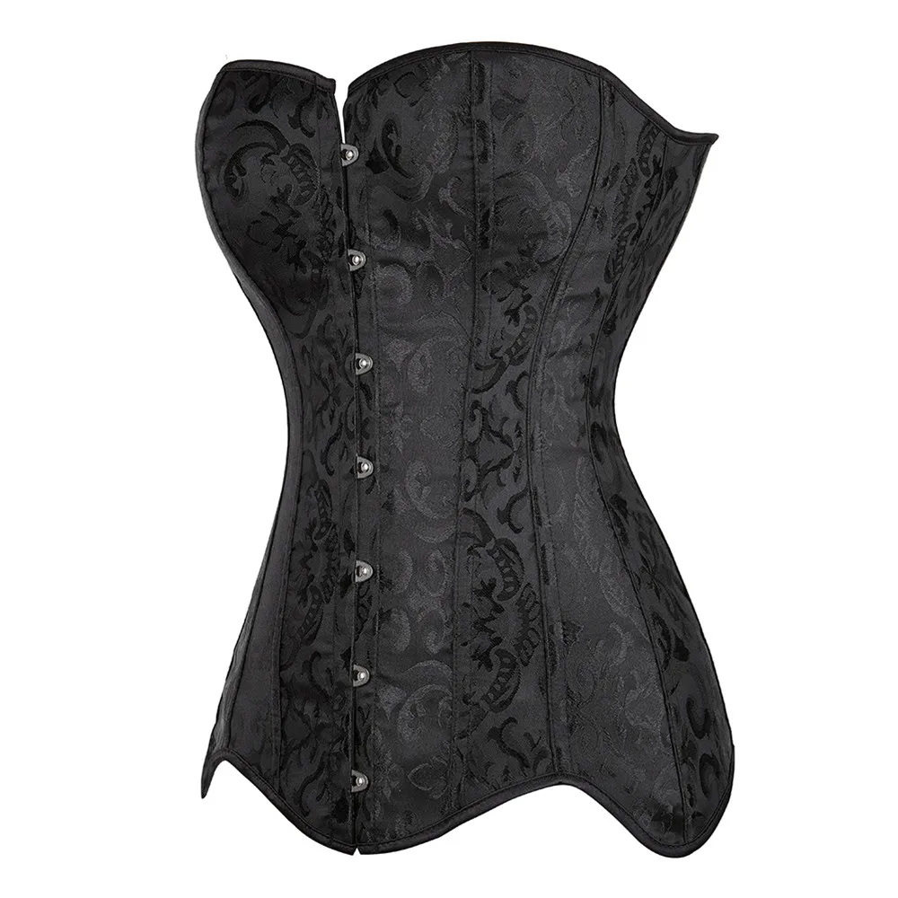 Women Sexy Corset Gothic Long Torso Corsets Satin Black Overbust Waist Training Bustier Shapewear Cincher Plus Size Corselet