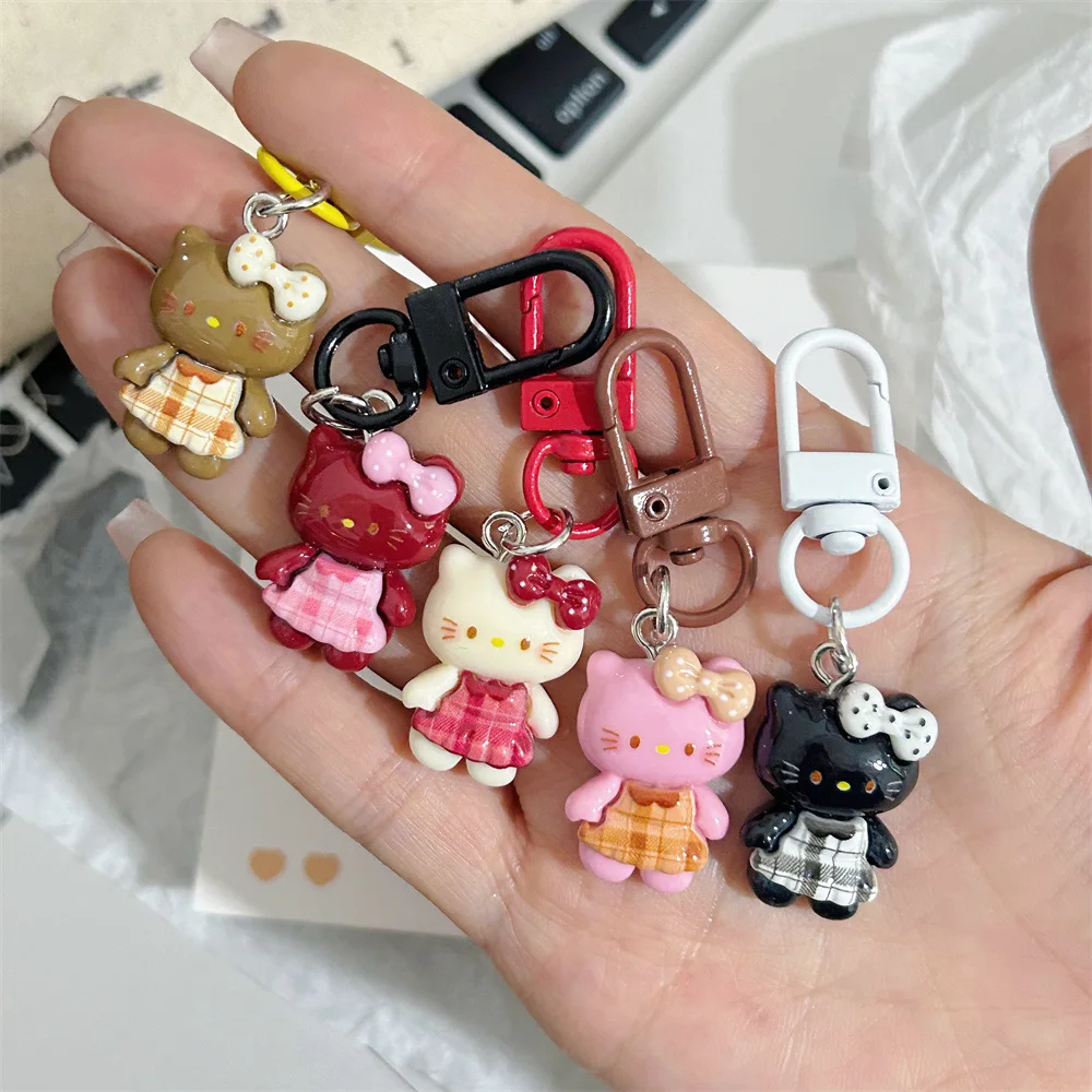 Kawaii Hello Kitty Keychain Cute Cartoon KT Cat Keyring Lovely School Bag Pendant Backpack Hanging Decoration For Girl Gifts