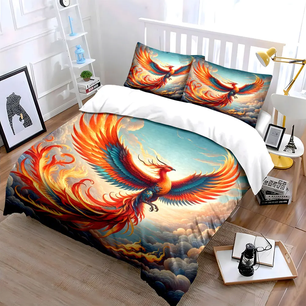 Majestic phoenix soaring with flames Print Soft Comfortable Duvet Cover Bedding Set Included 1*Duvet Cover 2*Pillowcases