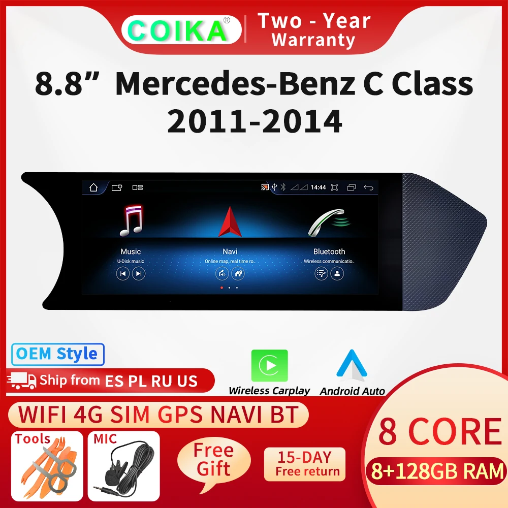 COIKA 8.8 Touch Screen Car Multimedia Radio dla Mercedes C Class W204 (2011–2014) z Android 14 i 8-Core – Pełna ocena techniczna i praktyczna