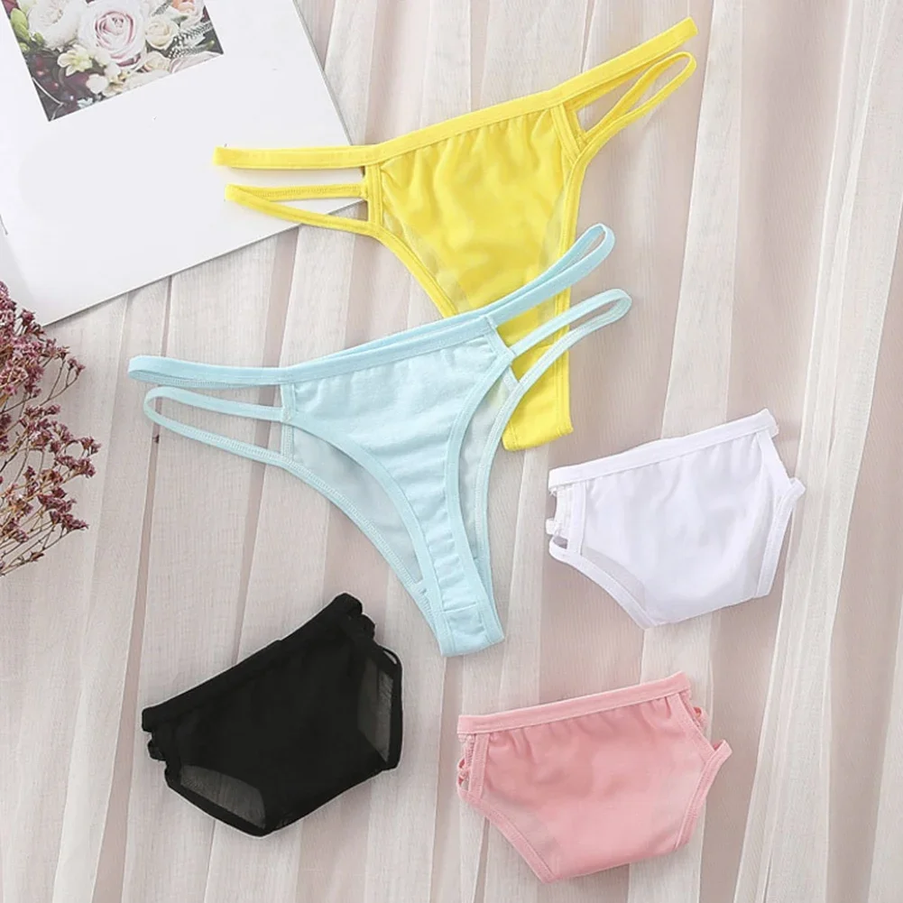 Women Panties Sheer Mesh See Through Thongs Briefs Sexy Double Straps Panties Low Waist T Back Underpants Breathable Underwear