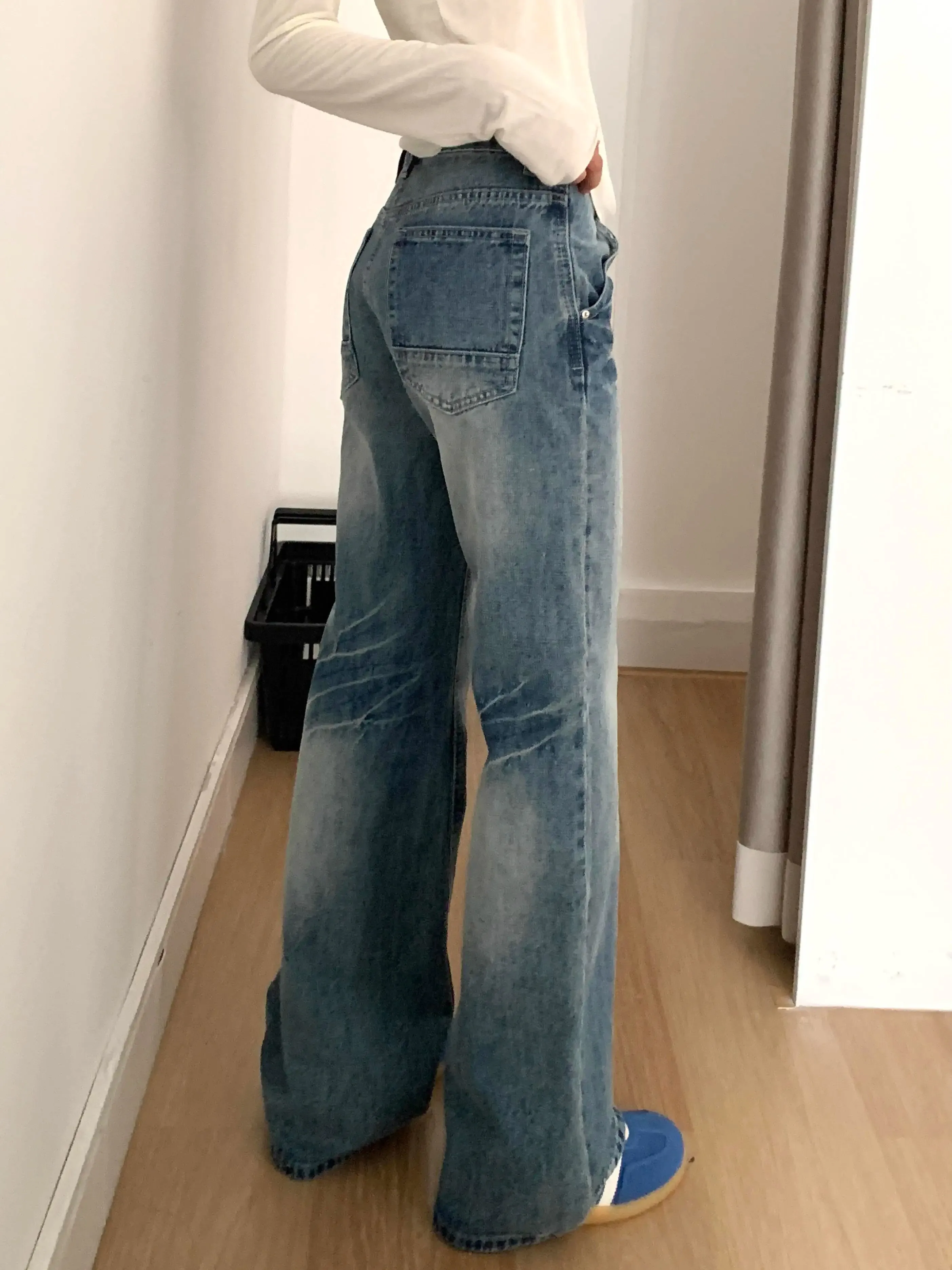 Jeans Women Autumn Vintage American Stylish Washed Straight Designed Slender Mopping All-match Casual Streetwear College Popular