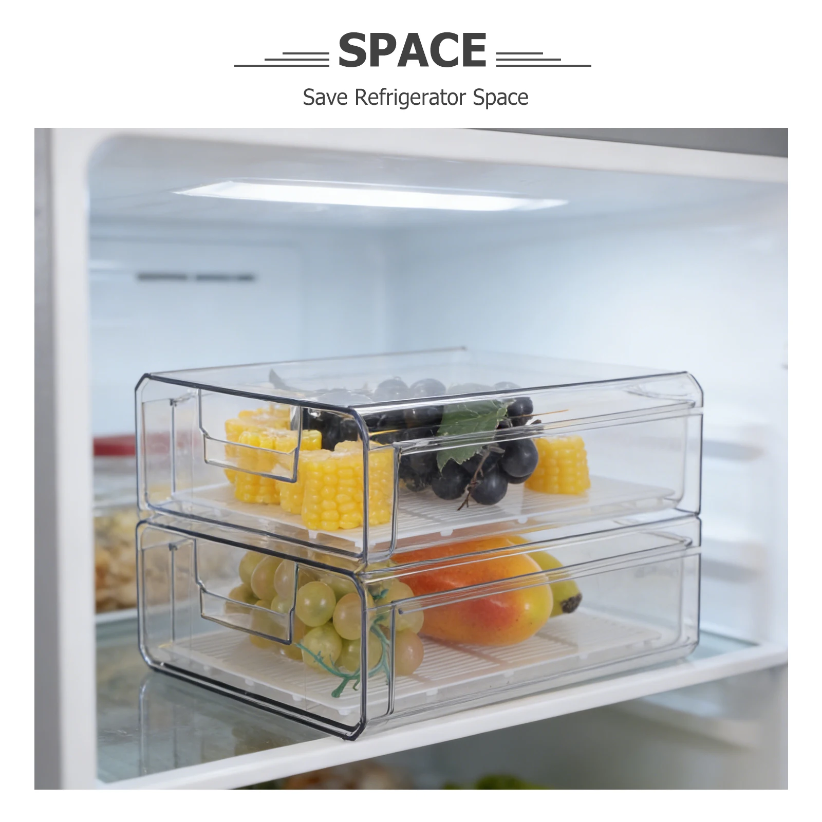 

Stackable Storage DrawersDrawer Organizers with Handles Easily Assemble for Fridge Bathroom Kitchen Cabinet Pantry Organization