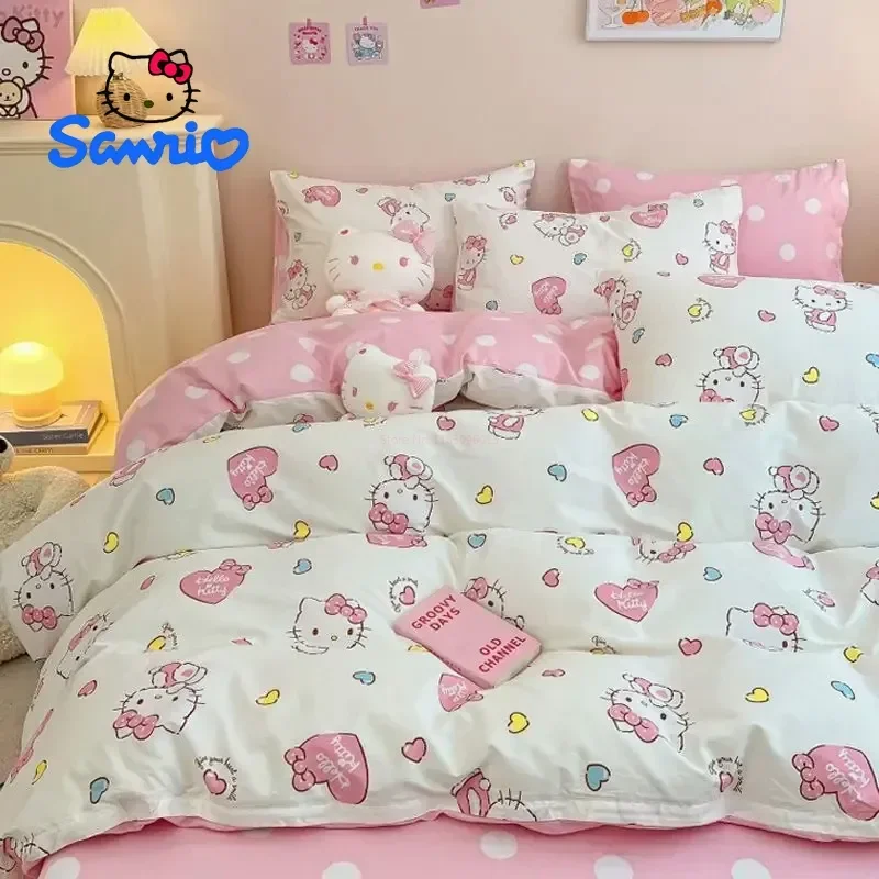 

Sanrio Hello Kitty 4pcs/set Kawaii Cartoon Bedding Quilt Cover Student Bedding Soft Microfiber Bedspread Lightweight Coverlet