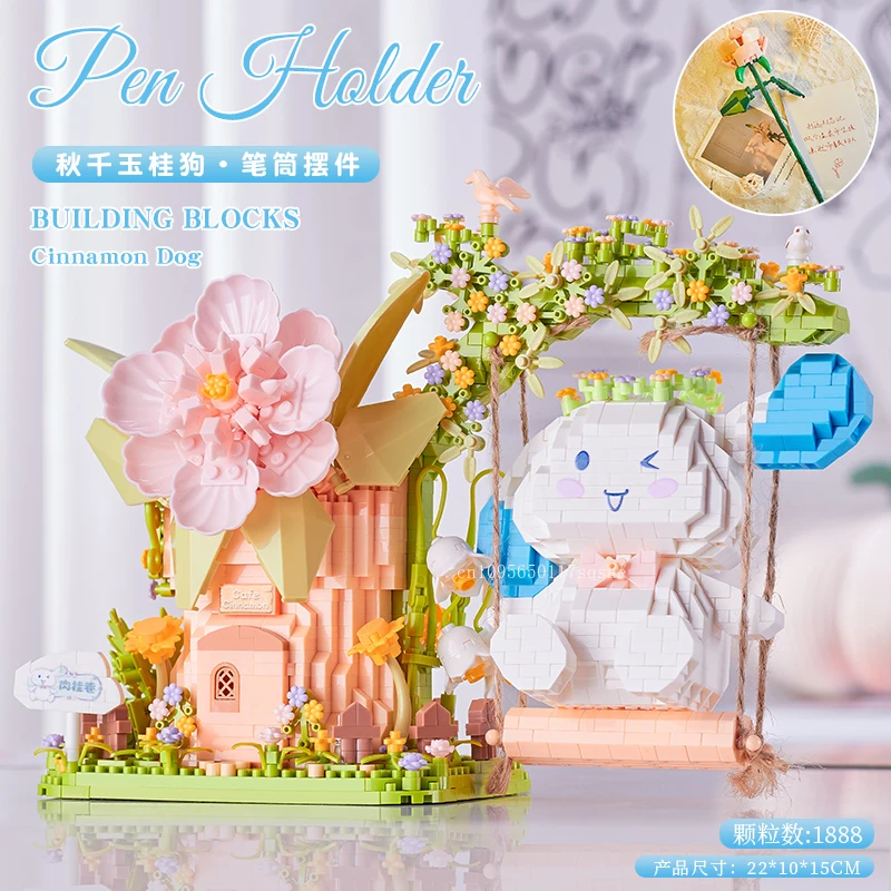 

Sanrio Building Blocks Kawaii Cinnamoroll 2025 Toy Hibiscus Bouquet FAssemble Model Ornamentsor Boys and Girls Birthday Gifts