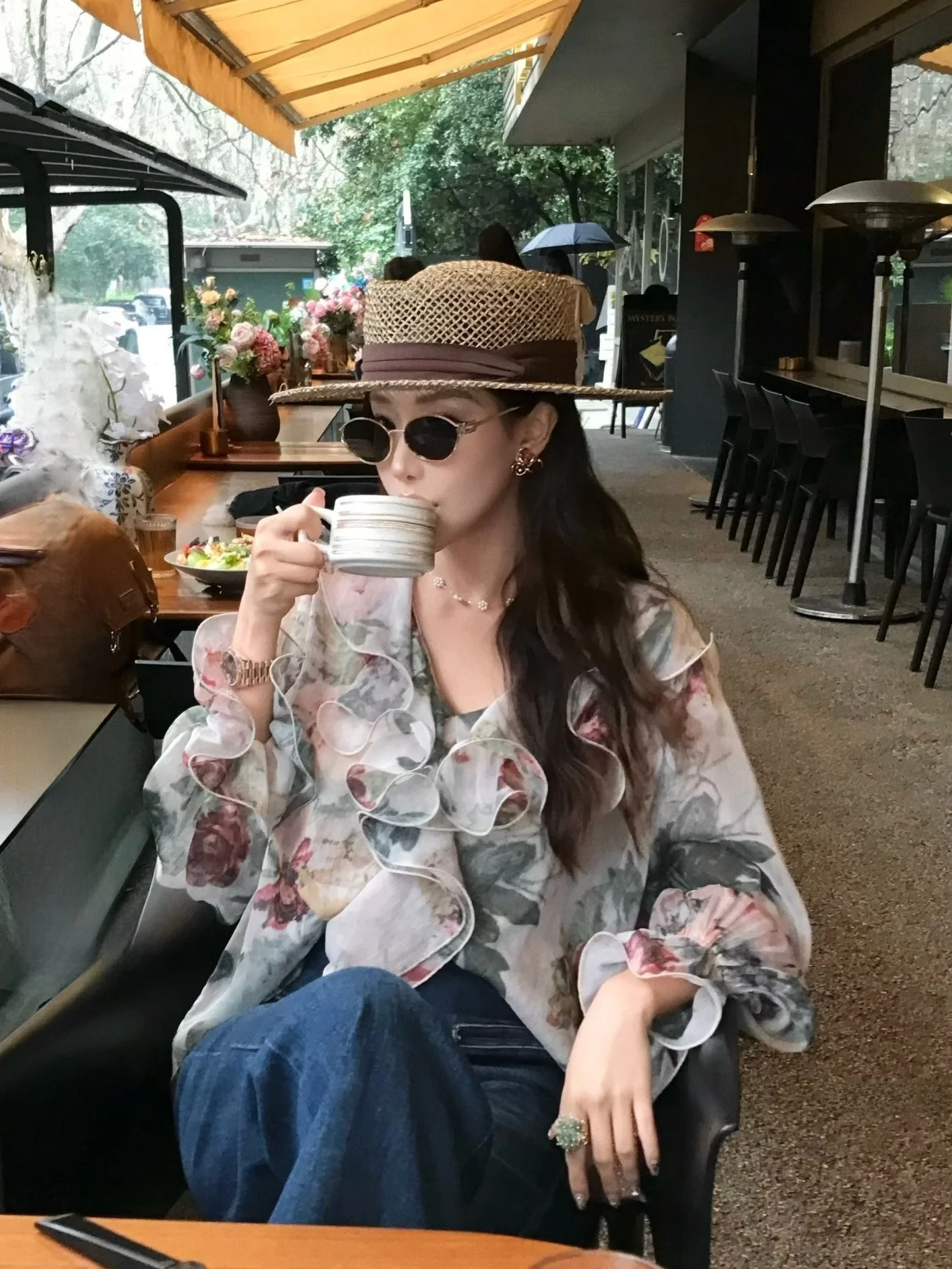 

Ele Women's irt Unique Super Beautiful Casual Sle Polyester Fiber Long Sve round Ne Floral Pattern Breathable Co...