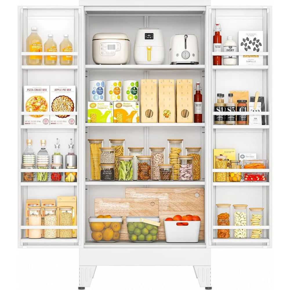 Armario de Cocina de 47 Pulgadas, Armario de Almacenamiento Metálico con 3 Estantes Ajustables, 8 Estantes para Puertas, Aparador Buffet para Sala de Estar