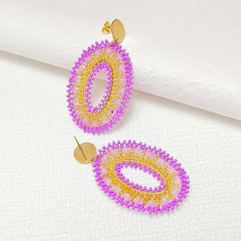 

Богемная капля из нержавеющей стали ручной работы для женщин, новый модный овальный дизайн, тканые стеклянные бусины из высококачественных материалов