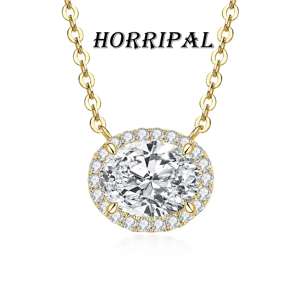 HORRIPAL 2CT Moissanite Pendant Necklaces for Women S925 silver Light Luxury 14K Fashionable Versatile Necklace Daily With GRA