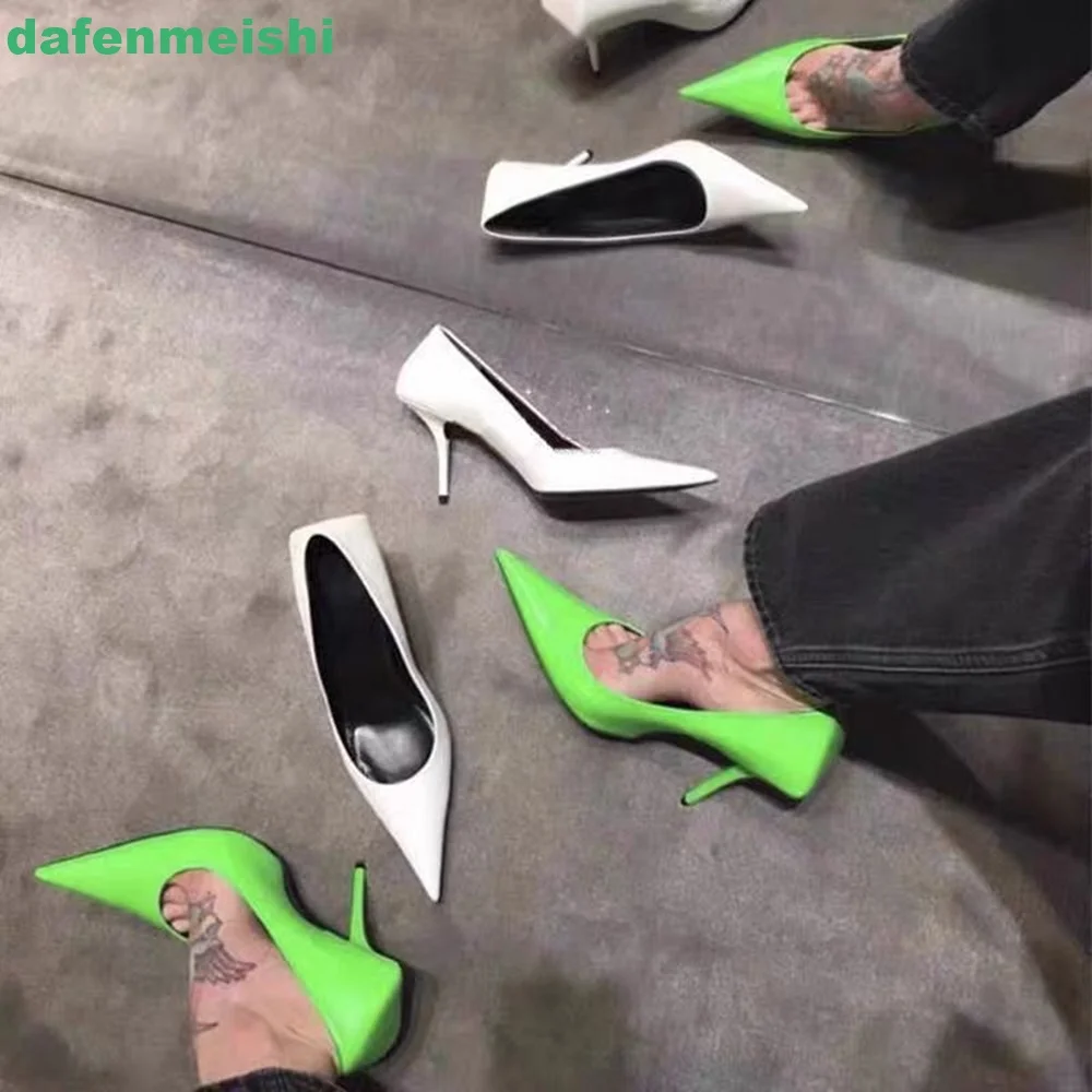 Green/white Pointed Toe Women Pumps Slip On Shallow Thin High Heel 6Cm/8Cm Sexy Fashion Pumps 2024 New Green Sexy Women\'s Shoes