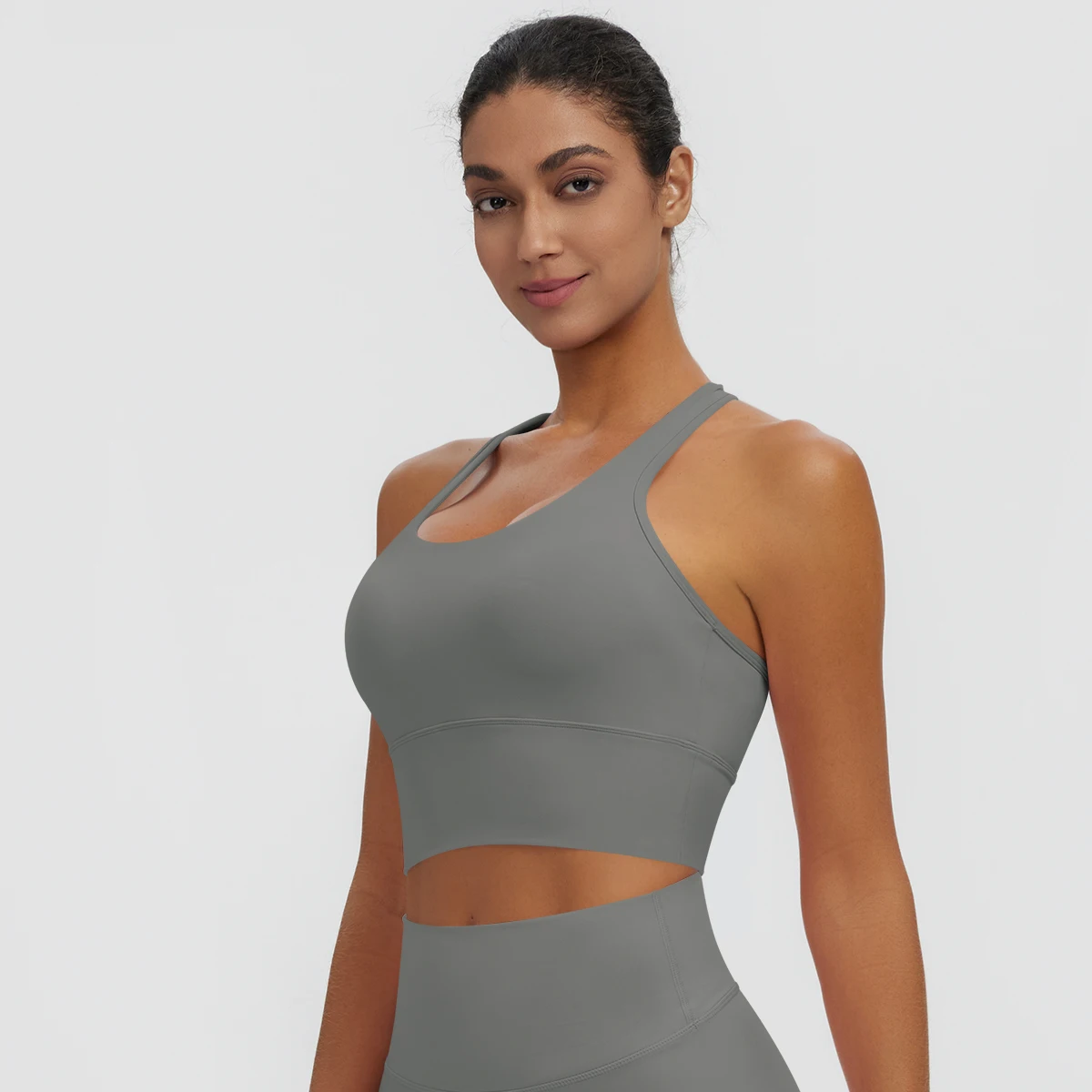 Rooftrellen Damen Einfarbige Yoga-Weste mit Raffung, schönem Rücken, I-förmigem Design, Yoga-Top mit Brustpolster, stoßfestes Workout-Top – Detail 36
