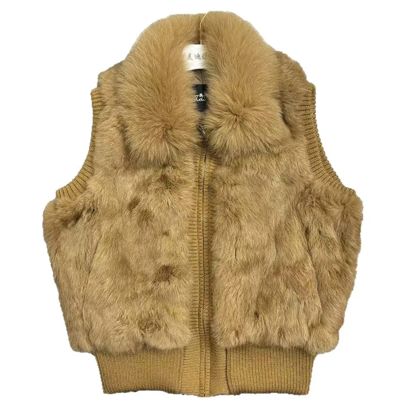 Elegant Rabbit Fur Jacket Vest Short Fox Fur Vest Pull Piece Winter Women Coat