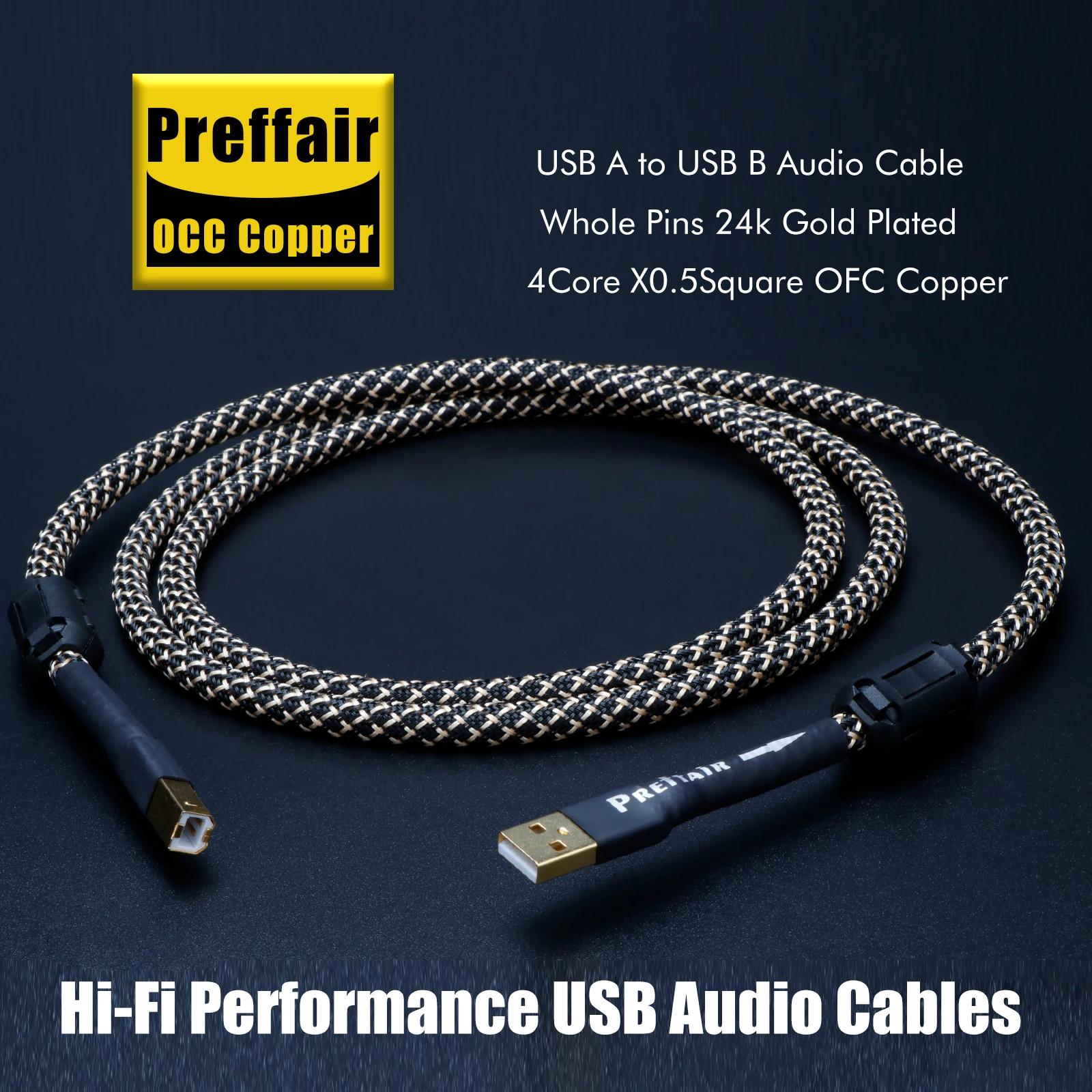 

Preffair X401 Hi-End OCC Copper USB CABLE USB2.0 A to B Connectors Digital Audio DAC Cable Audio USB Turntable Lead Cable