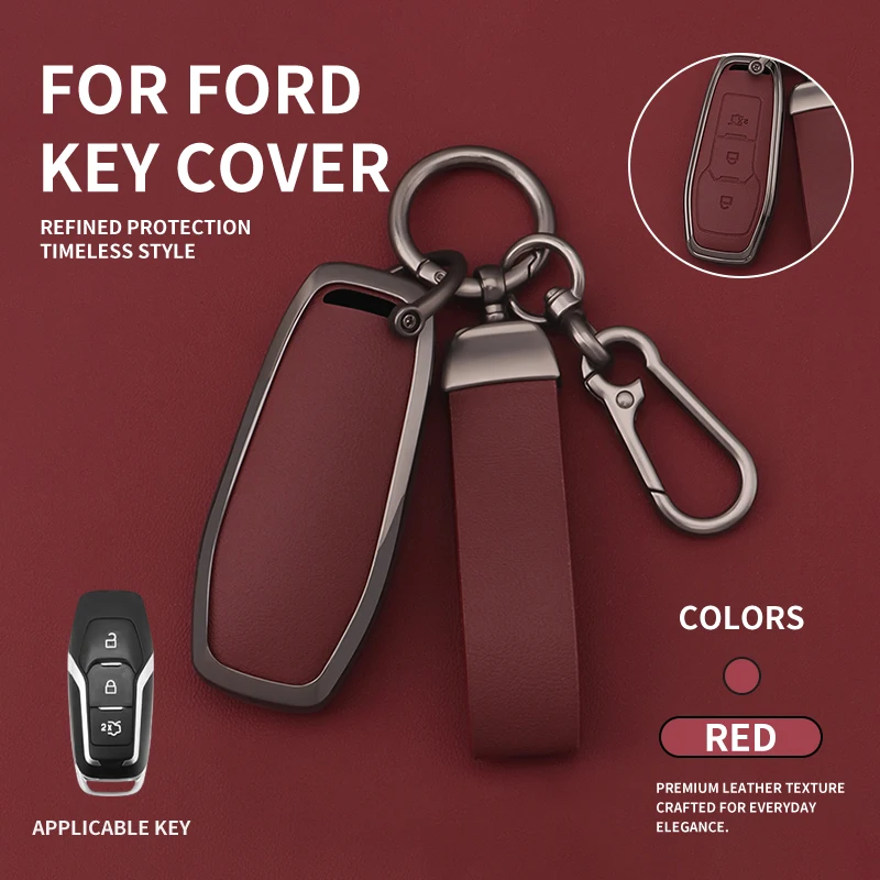 

Zinc Alloy Leather Key Shell,For Ford Mustang F150 Edge Explorer Kuga Fiesta Mondeo MK5 Focus ST Control Remote Cover Car Key