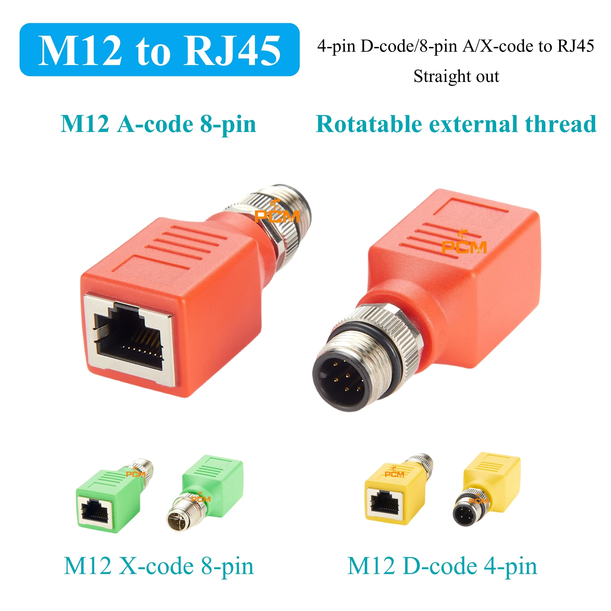 

CAT6 M12 to RJ45 Adpater M12 4 Pin D-Code /8 Pin A/X-type Coding to RJ45 Male to Female Converter Connector Ethernet Waterproof