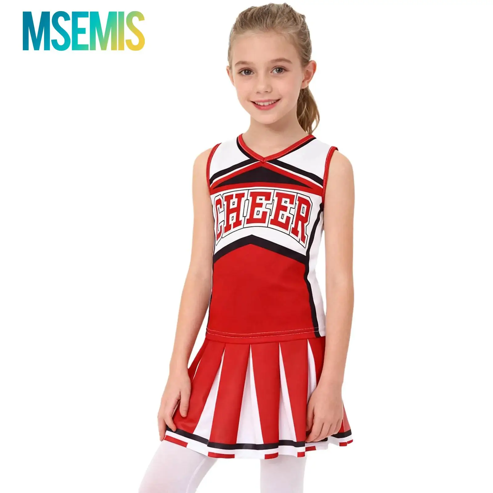 

Детский костюм лидера поддержки для девочек, униформа поддержки, спортивная танцевальная одежда для встреч, топ с буквенным принтом и юбкой, комплект танцевальной одежды