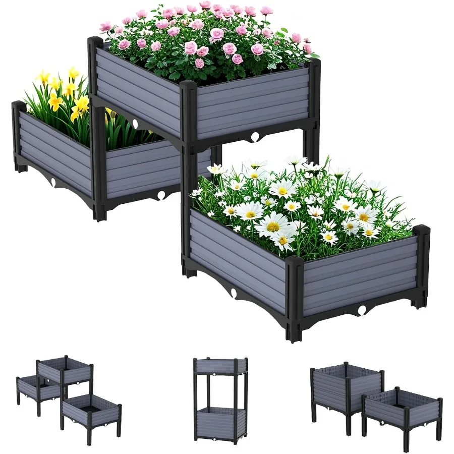 

Planter Box Raised Garden Bed with Reinforced Support Rods Drainage Grid Multi-Combination Options for Vegetables Flowers and H