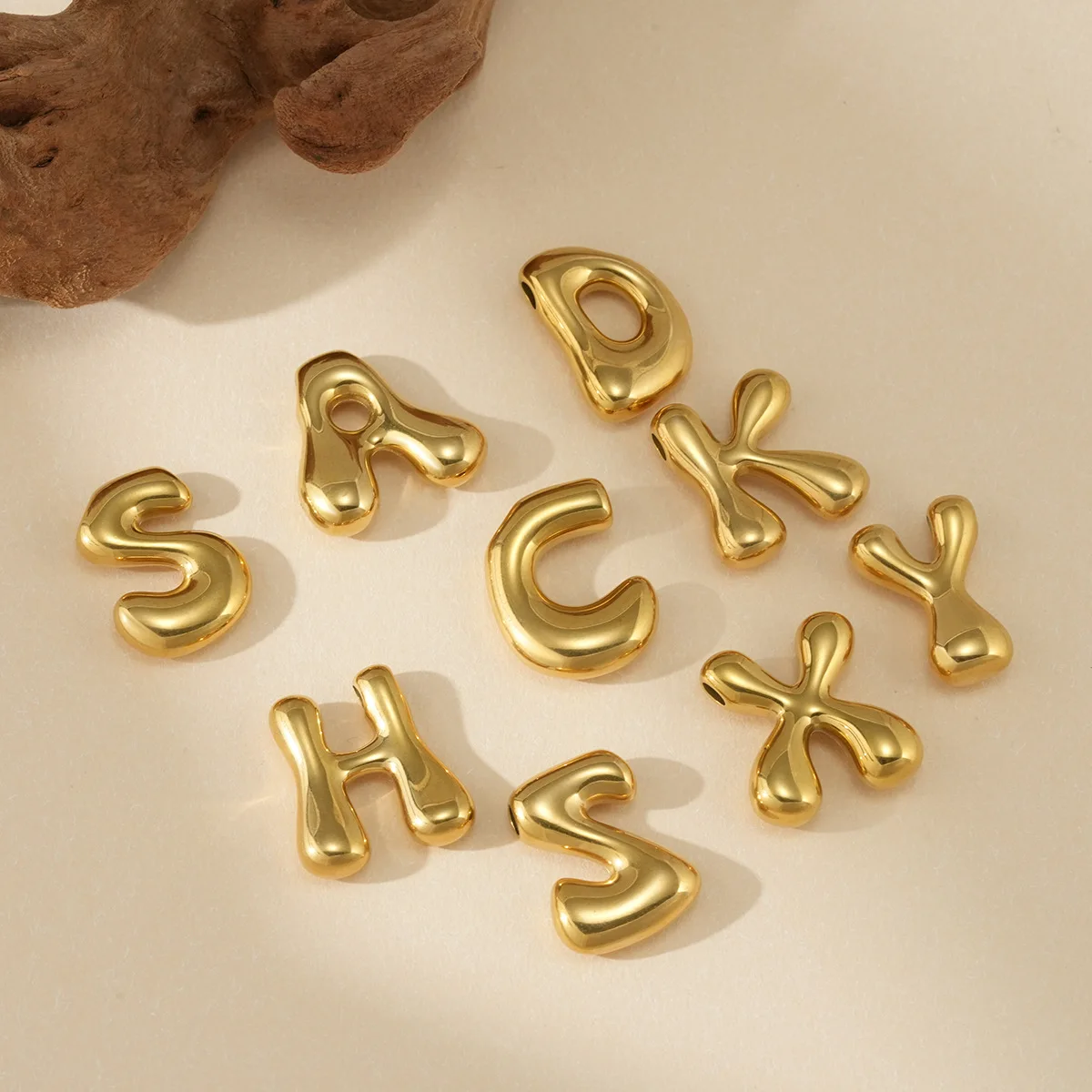 CARLIDANA Initial Stainless Steel Women Gold Plated Bubble Balloon Letter Personalized Round Snake Chain Chunky Name Necklace