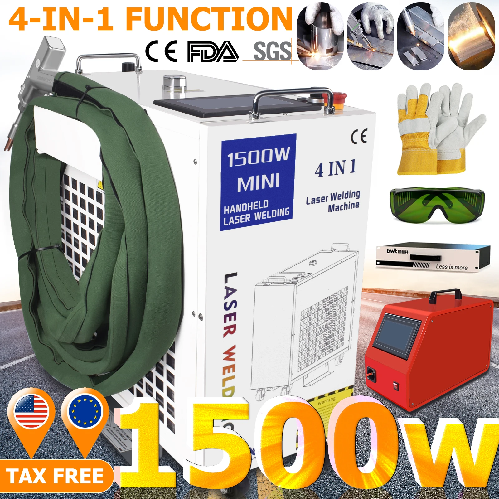 BWT 4 in 1 Fiber Laser Welding Cleaning Cutting Soldering Machine 1500W handheld Fiber Laser Welder for All Metal EU US Stock