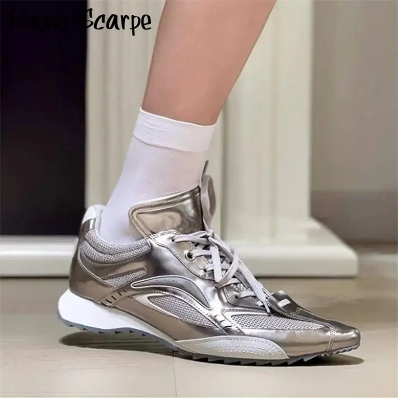 Fashion Pointed Toe All Match Women's Sneakers New Luxury Designer Chunky Heel Casula Trainers Tennis Female Runway Sport Shoes